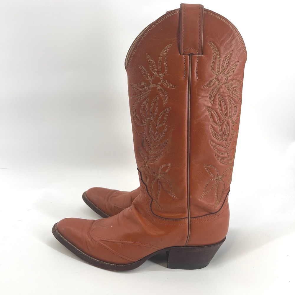 Justin Vintage Women Cognac Orange Leather‎ Western Cowboy Boots 7475 Size 6.5 C
